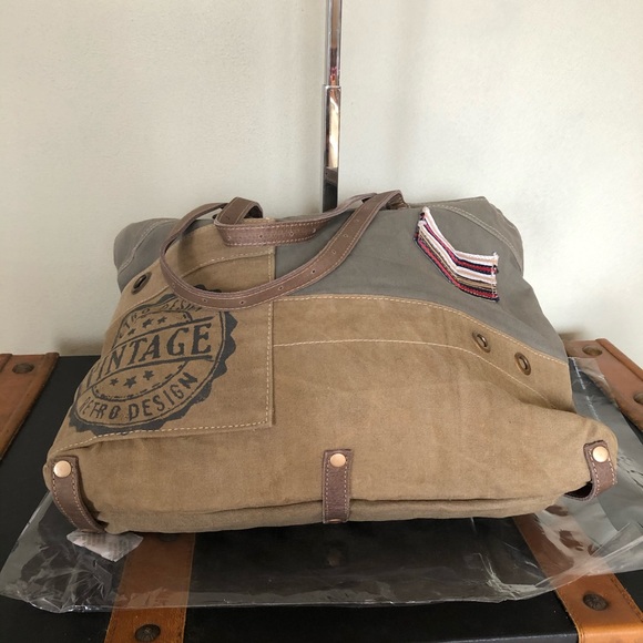 Myra Military Badge Canvas Tote Bag Up-cycled NWT - Picture 3 of 7